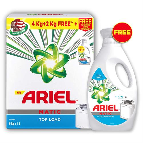 Ariel Matic Top Load Detergent Combo Powder 6 kg with 1 Litre Matic Liquid Free