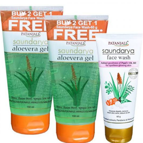 Patanjali Saundarya Aloevera Gel 150 ml + 150 ml Buy 2  Get free Patanjali Saundarya Face Wash 60 g