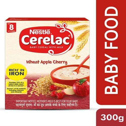 Nestle CERELAC Baby Cereal with Milk Wheat Apple Cherry From 8 Months 300g Box Pack