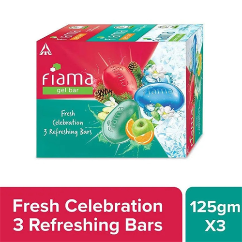 Fiama Gel Bathing Bar Fresh Celebration pack with 3 unique gel bars 375 GM